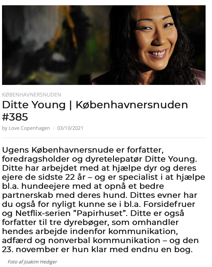 Ditte Young | Forfatter | Dyretelepatør | Clairvoyant | Equicoach | Underviser på Dyretelepatør Uddannelsen